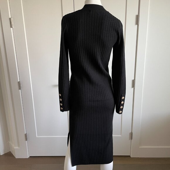 Apricot LS Mock Neck Knit Ribbed Midi Sweater Dress w Side Slit Black Sz XS NWT - Picture 6 of 16